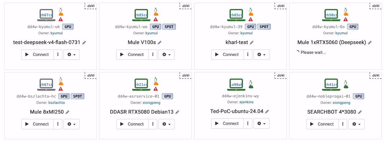 Desktops em nuvem habilitados para GPU listados no console DaDesktop